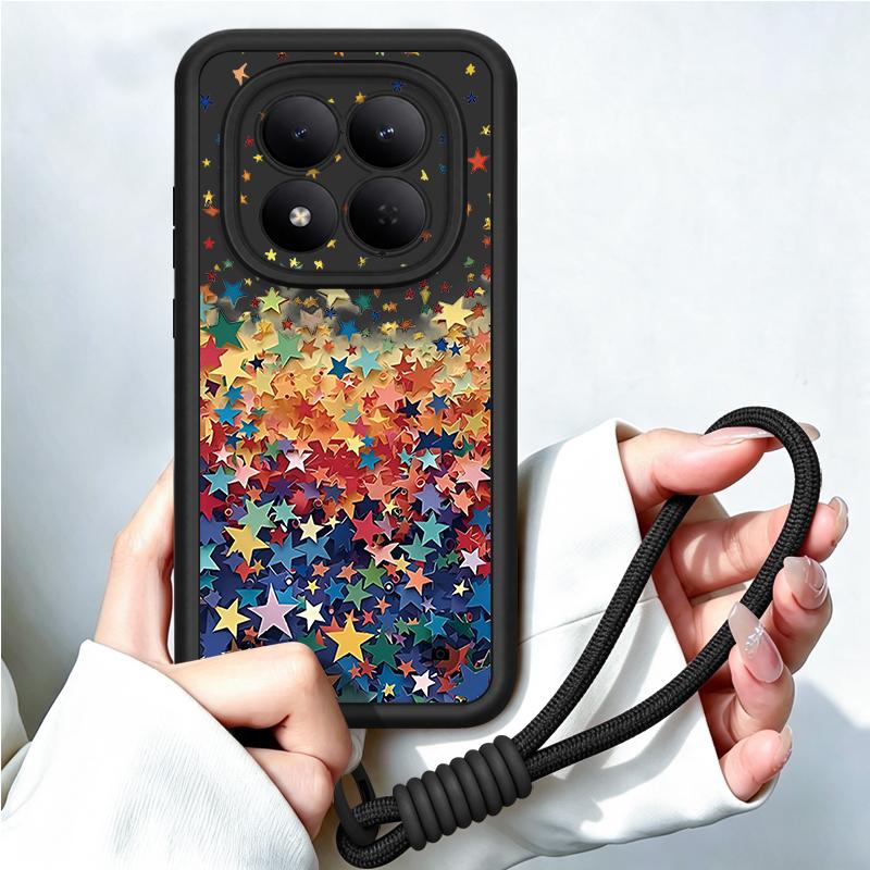 Colorful Stars Print Lanyard Case For Xiaomi 14T 13T Pro Redmi Note 15 Pro 4G 14 13 Pro+ 5G Shockproof Bumper Soft Cover