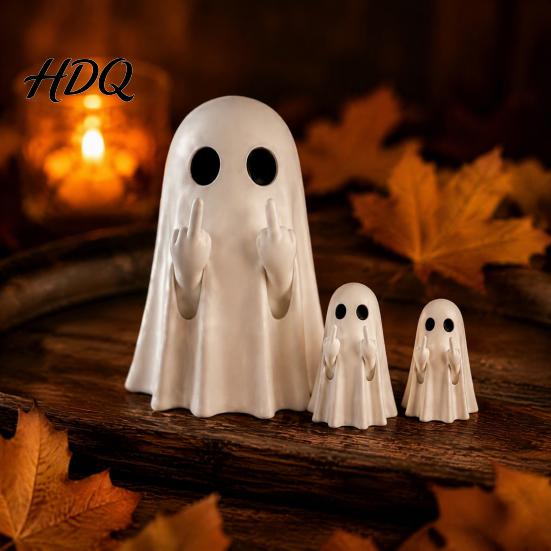 Micro Landscape Accessories Mini Ghost Flipping Middle Finger Figurines for Halloween Decorations Miniature Resin Holiday Tabletop Scenery
