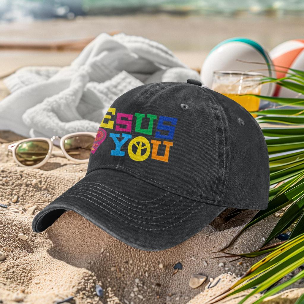 Jesus Loves You Hippie Peace Sign Baseball Cap Distressed Cotton Adjustable Hat Casual Unisex