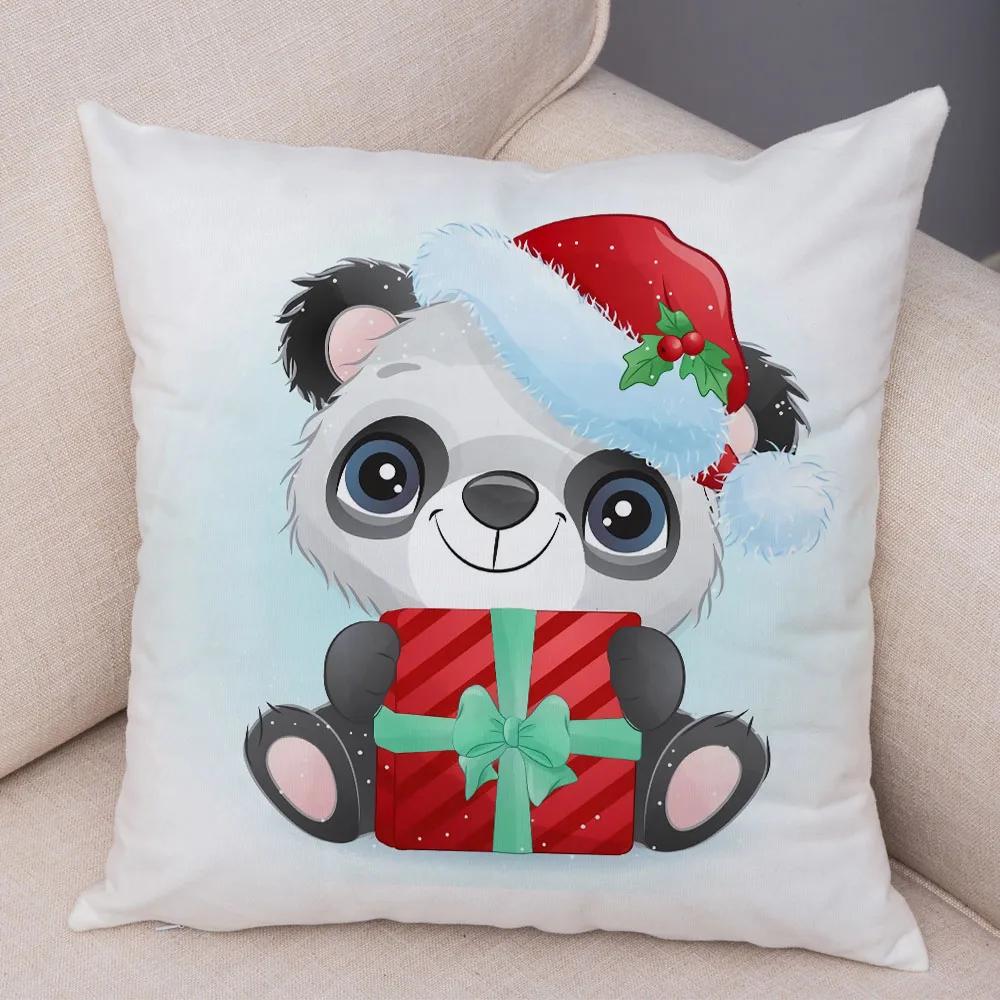 Nordic Kids Room Dog Fox Panda Cow Pillow Case Decor Cute Cartoon Animal Merry Christmas Soft Plush Cushion Cover for Sofa Home