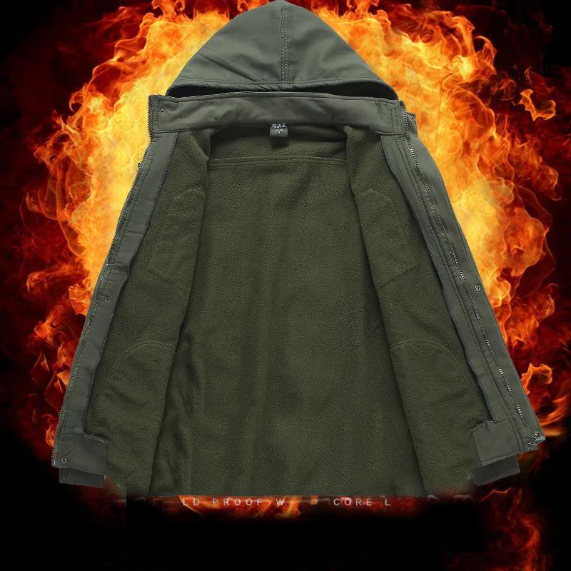 Pánská podzimní zimní venkovní maskáčová zateplená bunda s límečkem, fleecová bunda a kalhoty, 2dílná sada