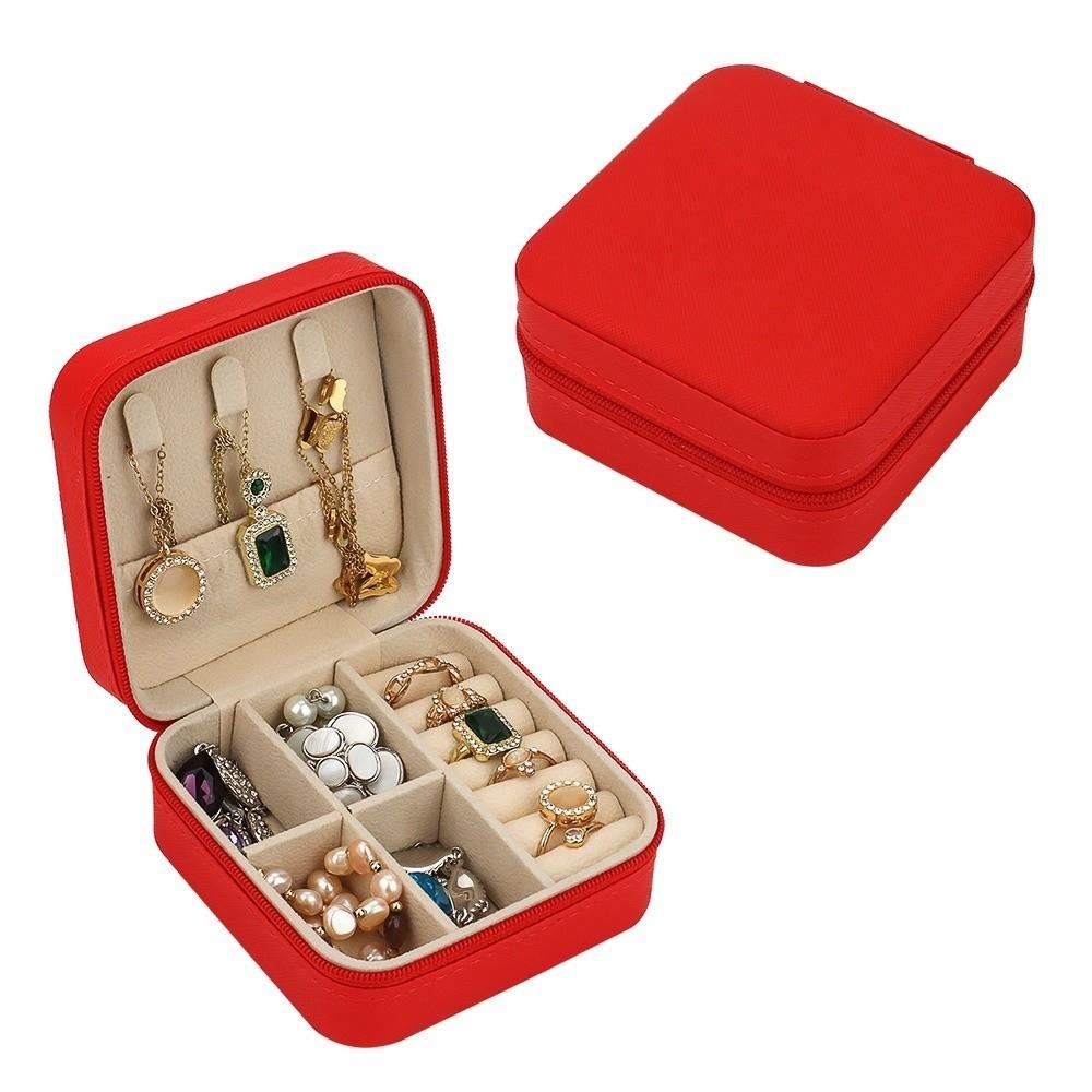 PU Leather Mini Jewelry Storage Zipper Closure Travel Jewelry Box Jewelry Organizer  Display Box
