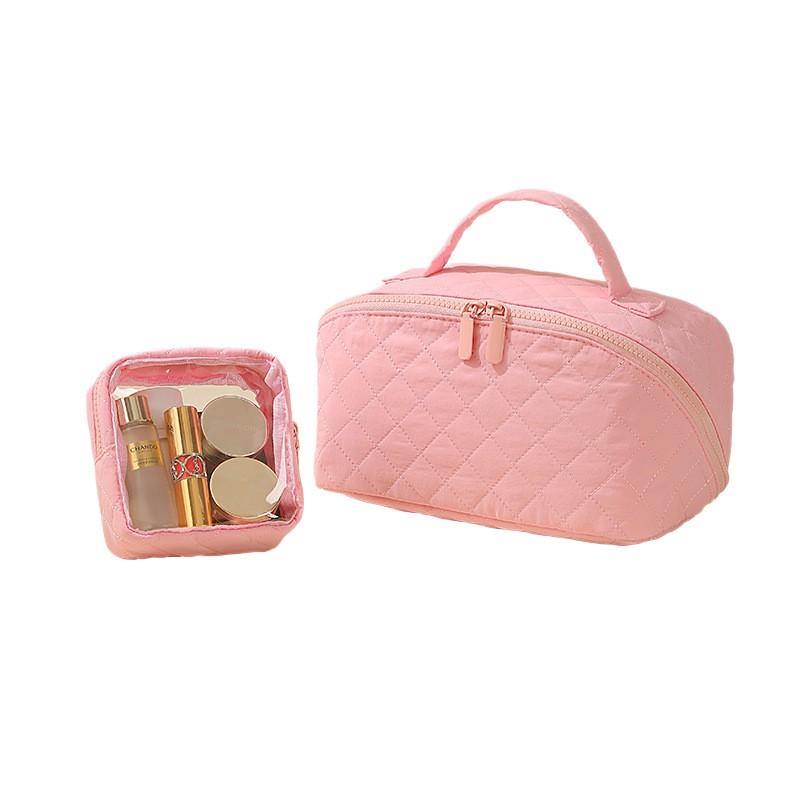 Large Capacity Travel Makeup Bag Set With Waterproof PVC Material Dual Compartment Handheld Cosmetic Organizer Women
