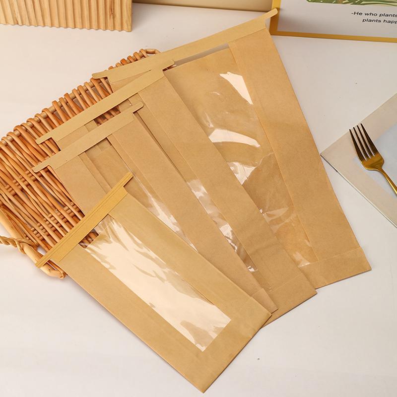 New 10 PCS Iron Wire Kraft Paper Window Toast Bread Cookies Packaging Bag Baking Biscuit Oil Proof Slice Cake Storage Pouches