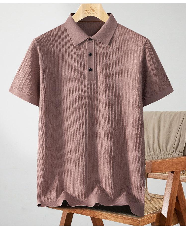 Light Luxury Silk & Silk Slippery Lyocell Summer Jacquard Texture Flip Collar Short Sleeve T-shirt Polo Shirt for Men
