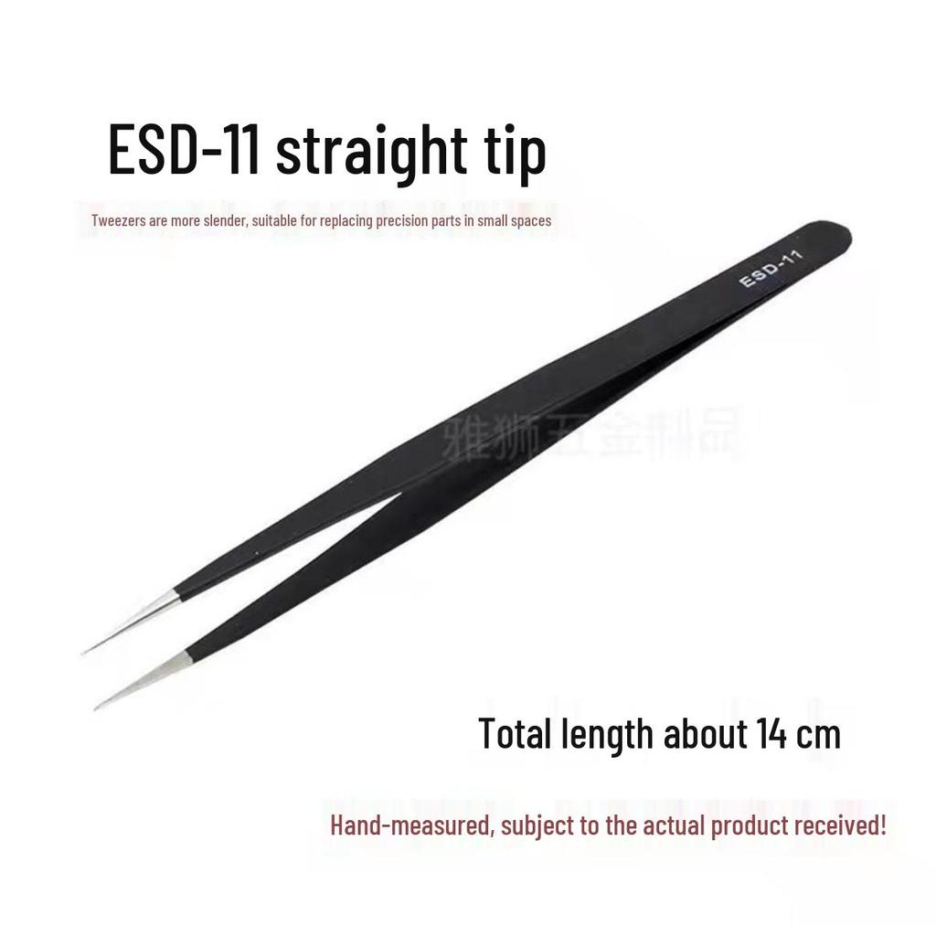 Black Anti-Static Stainless Steel Curved Tip Tweezers Set for Nail Art, Journaling, and Repairs