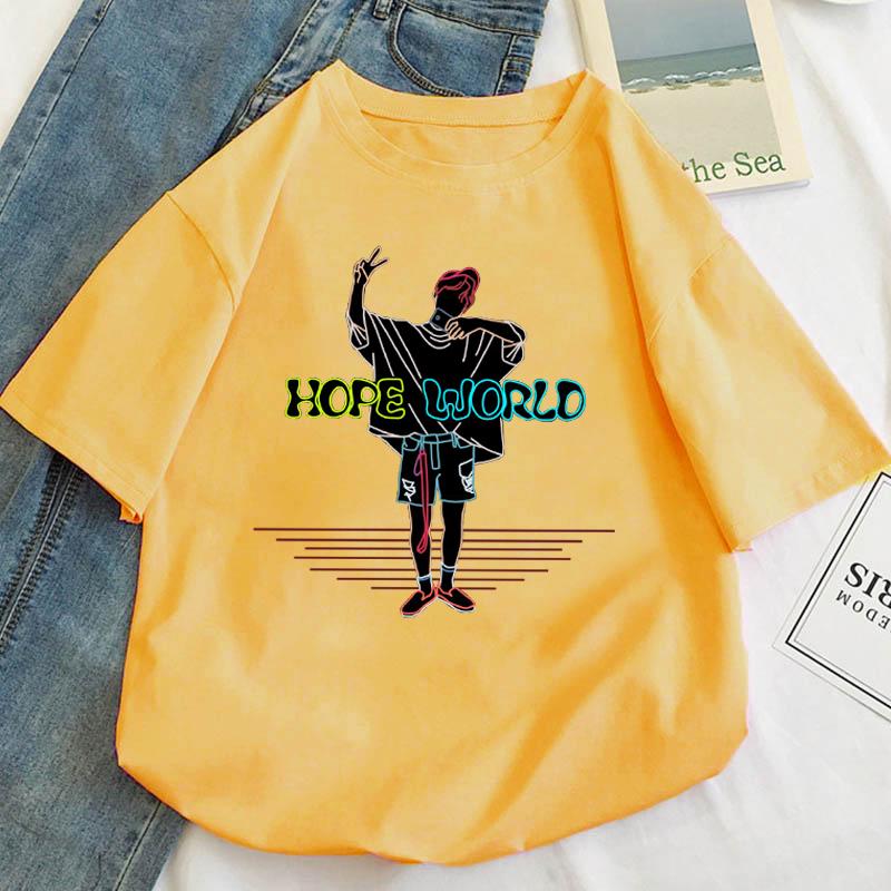 

Плюс розмір S-5XL Футболка Kpop J-hope hope world Футболка унісекс Вуличний одяг Повсякденна футболка з короткими рукавами Homme Hip Hop Top Tees Бавовняна футболка із зображенням 5XL