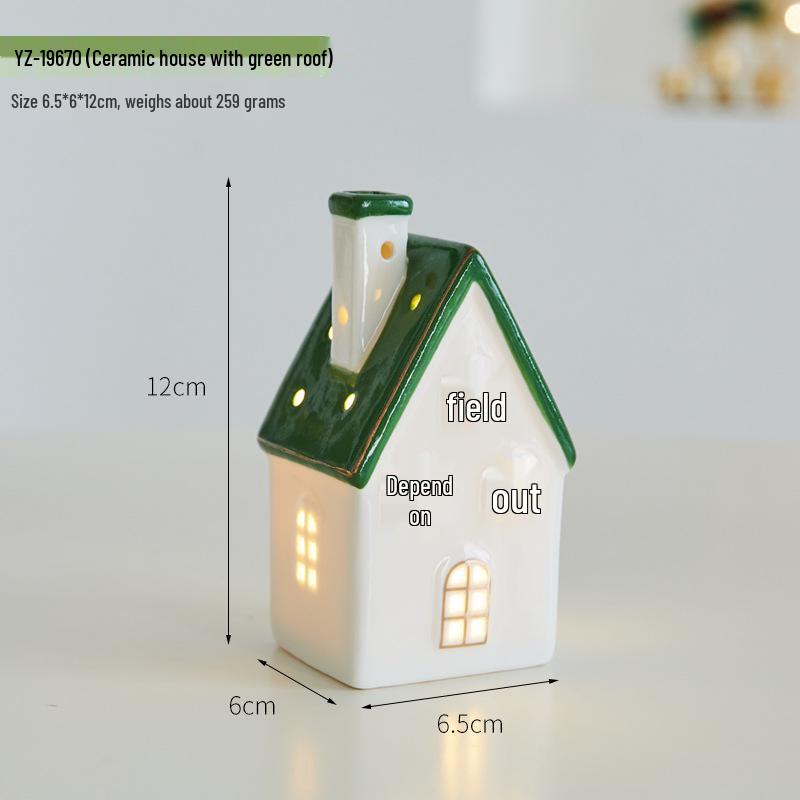 Christmas Ceramic Glowing Tree House Ornament - Desktop Scene Decoration Prop & Gift