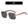 Double beam sunglasses frameless trimmed square sunglasses new European and American fashion leopard tide sunglasses wood grain