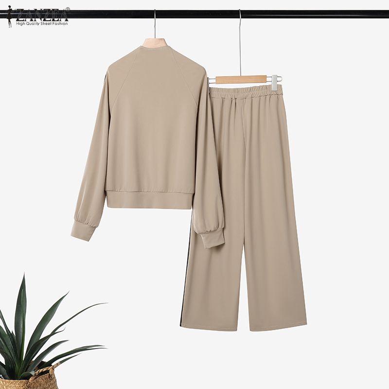 ZANZEA Bluză și pantaloni cu mânecă lungă pentru femei Seturi de costume casual din două piese