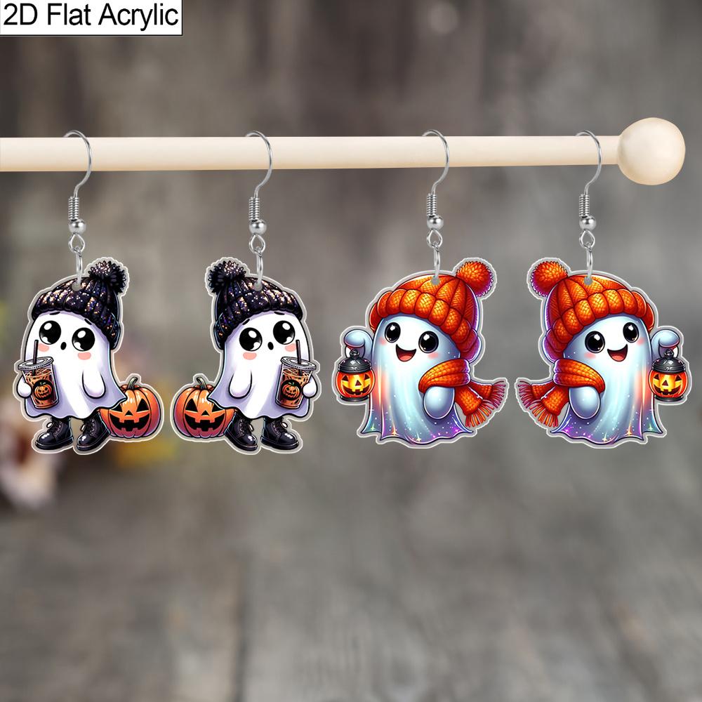 

Halloween Gift Acrylic Women s Fashion Drop Earrings, Ghost Pumpkin Shape Designed Earrings Jewelry for Women s Daily Wear and Holiday Party Style1