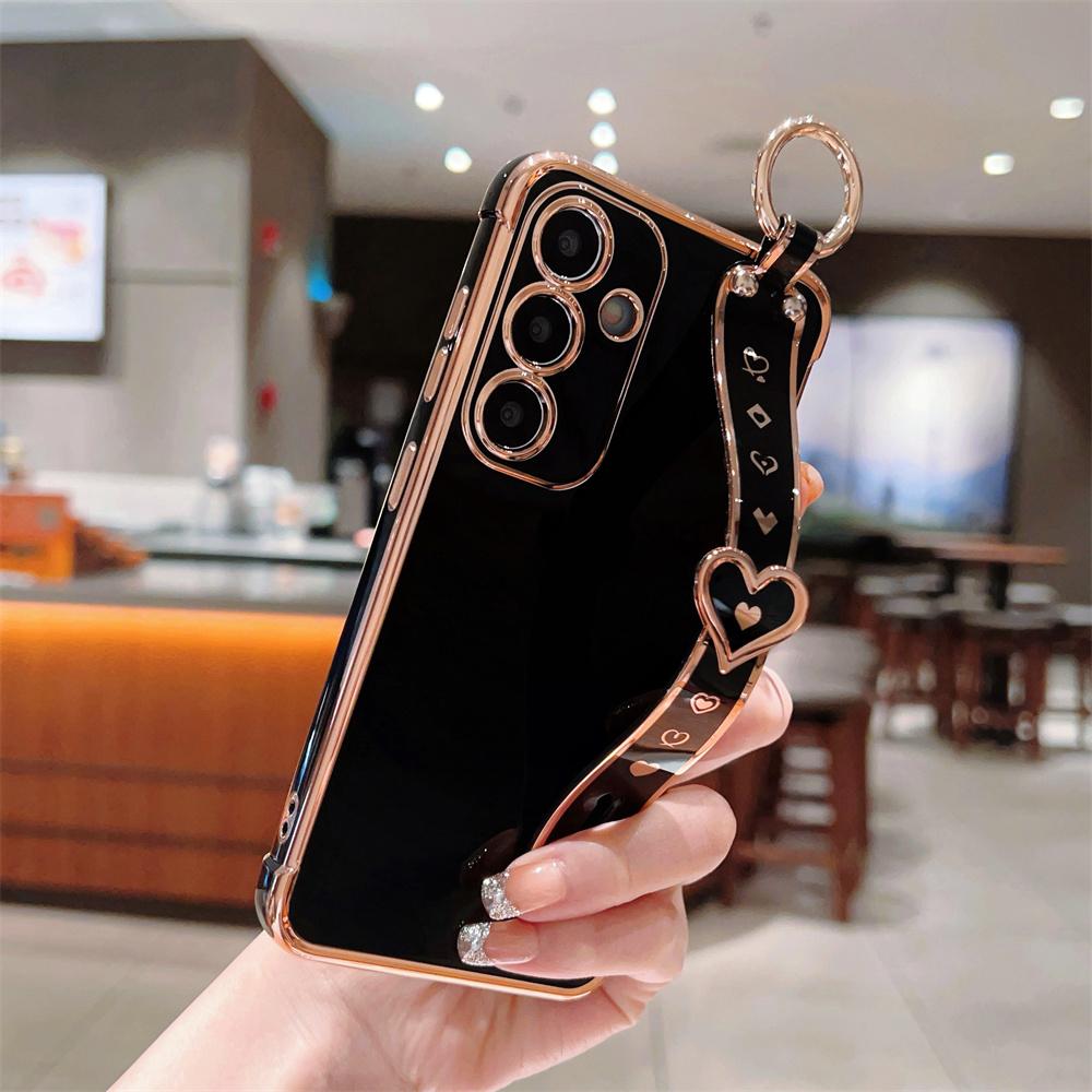 Cute Love Heart Wristband Bracket Case for Samsung Galaxy S2 S24 Ultra S22 S23 Plus S20 S21 FE A A4 A1 A3 A16 Strap Cover