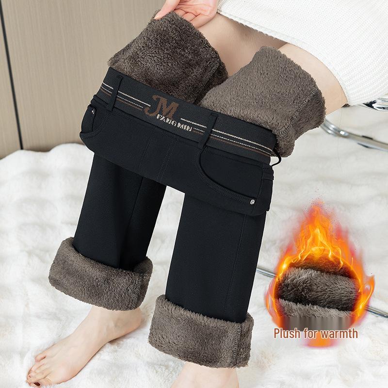 High-Waisted Fleece-Lined Women's Flared Denim Pants, Slim Fit with Elastic Waistband, Warm and Comfortable