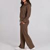 Damen Zweiteilige Outfits Herbst Casual Halber Reißverschluss Trainingsanzug Lounge Set Langarm Pullover Oberteil Und Weitbeinige Hose Trainingsanzug Sets