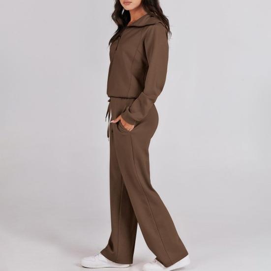 Damen Zweiteilige Outfits Herbst Casual Halber Reißverschluss Trainingsanzug Lounge Set Langarm Pullover Oberteil Und Weitbeinige Hose Trainingsanzug Sets
