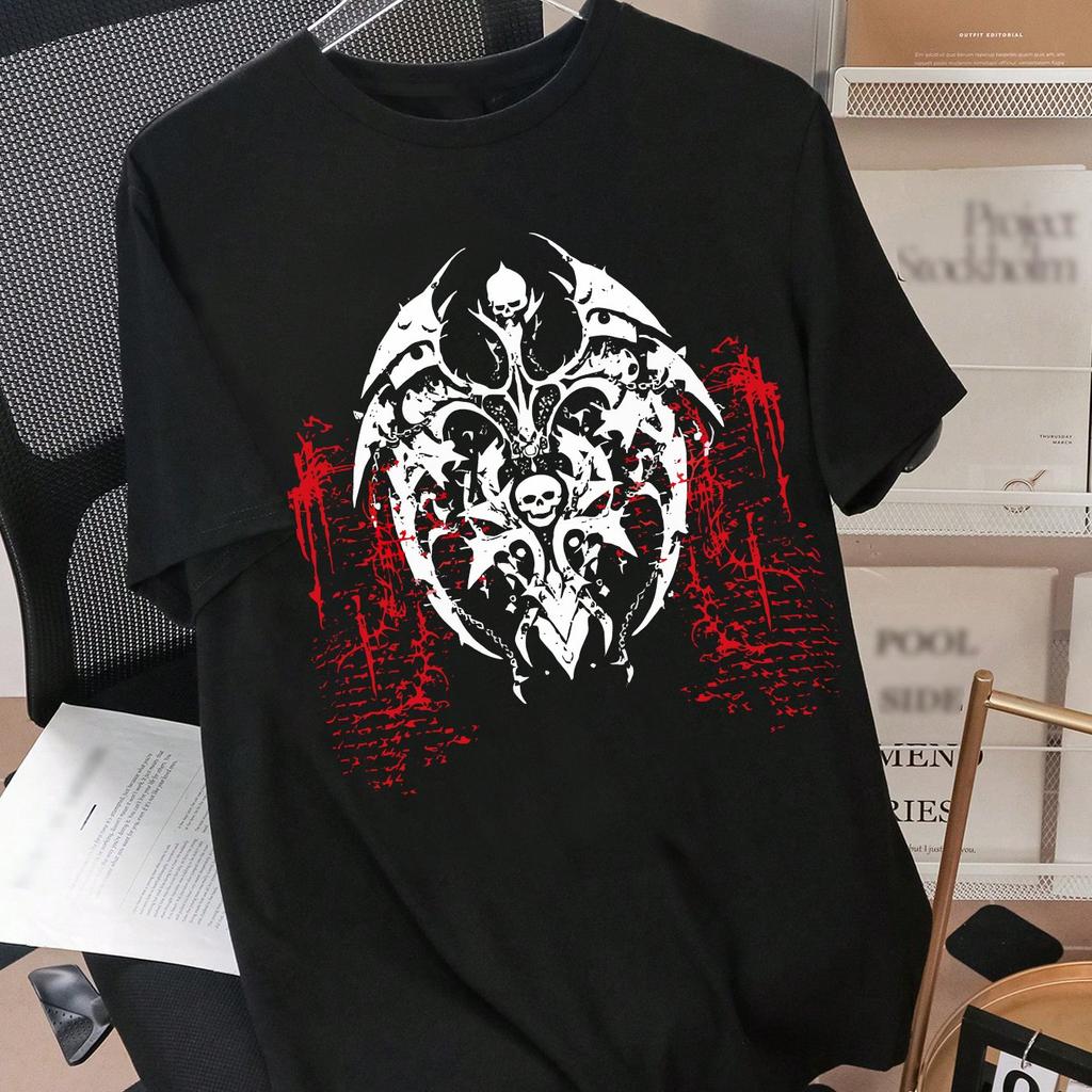 Men'S Dark-Themed Print Design T-Shirt - Loose Oversized Short-Sleeve Round-Neck T-Shirt for Summer Street Style