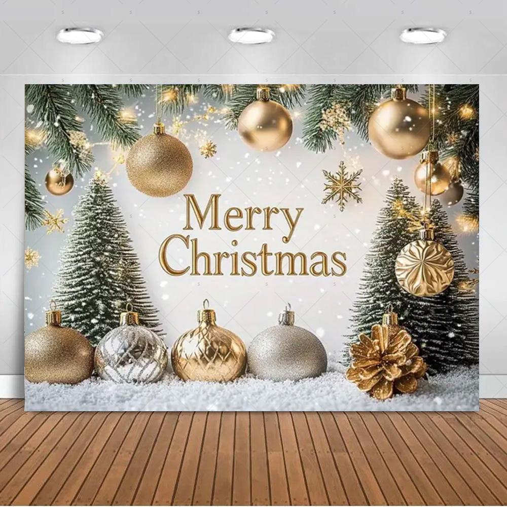 White Christmas Snow Scenery Background Xmas Tree Garland Gifts Photography Backdrop Family Xmas Party Decoration Photo Studio