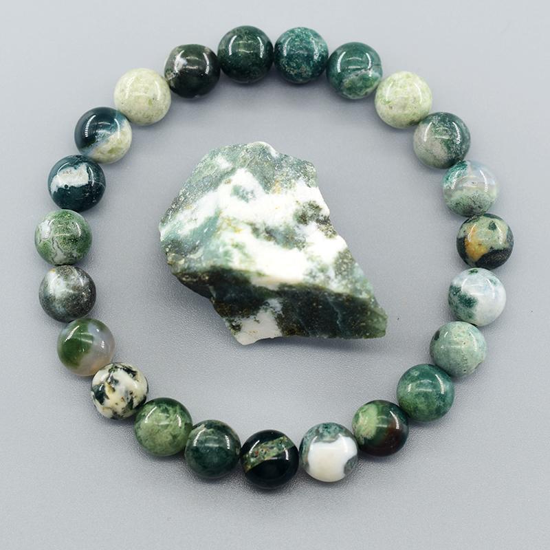 Real Natural Tree Patterned Agate Stone Beaded Bracelet Men Women Natural Lapis Lazuli Moss Agate Jade Energy Healing Jewelry