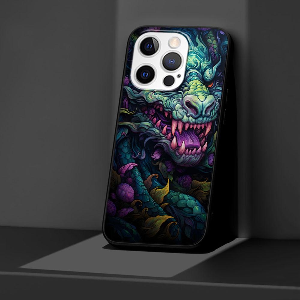 Cartoon Dragon Case for Apple iPhone 14 11 7 SE 2020 8 X XS 13 12 Mini XR 15 Pro Max Silicone Black Soft Phone Cover