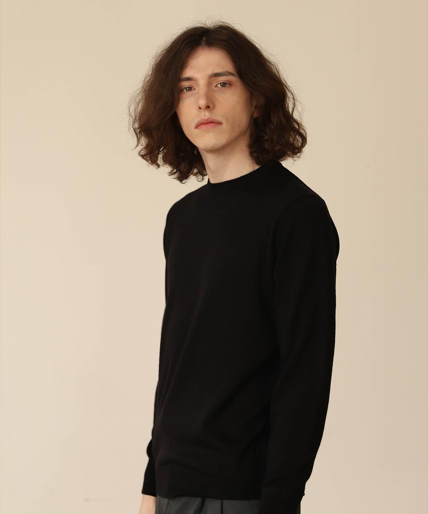 BELLIEF Wool Soft Round Neck Knit (Black)