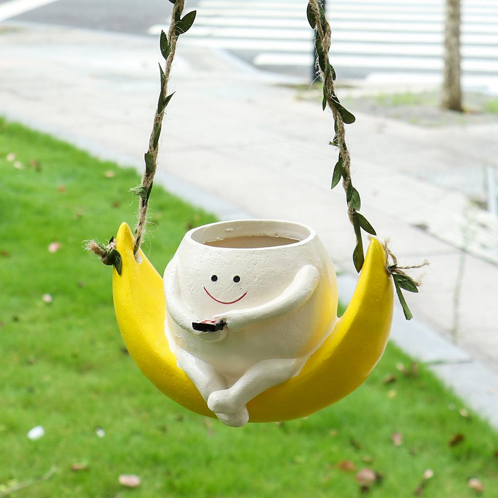 Cute Succulent Crescent Flower Pots Micro Landscape Hanging Garden Patio Outdoor Garden Decoration Crafts Hanging Swing Models