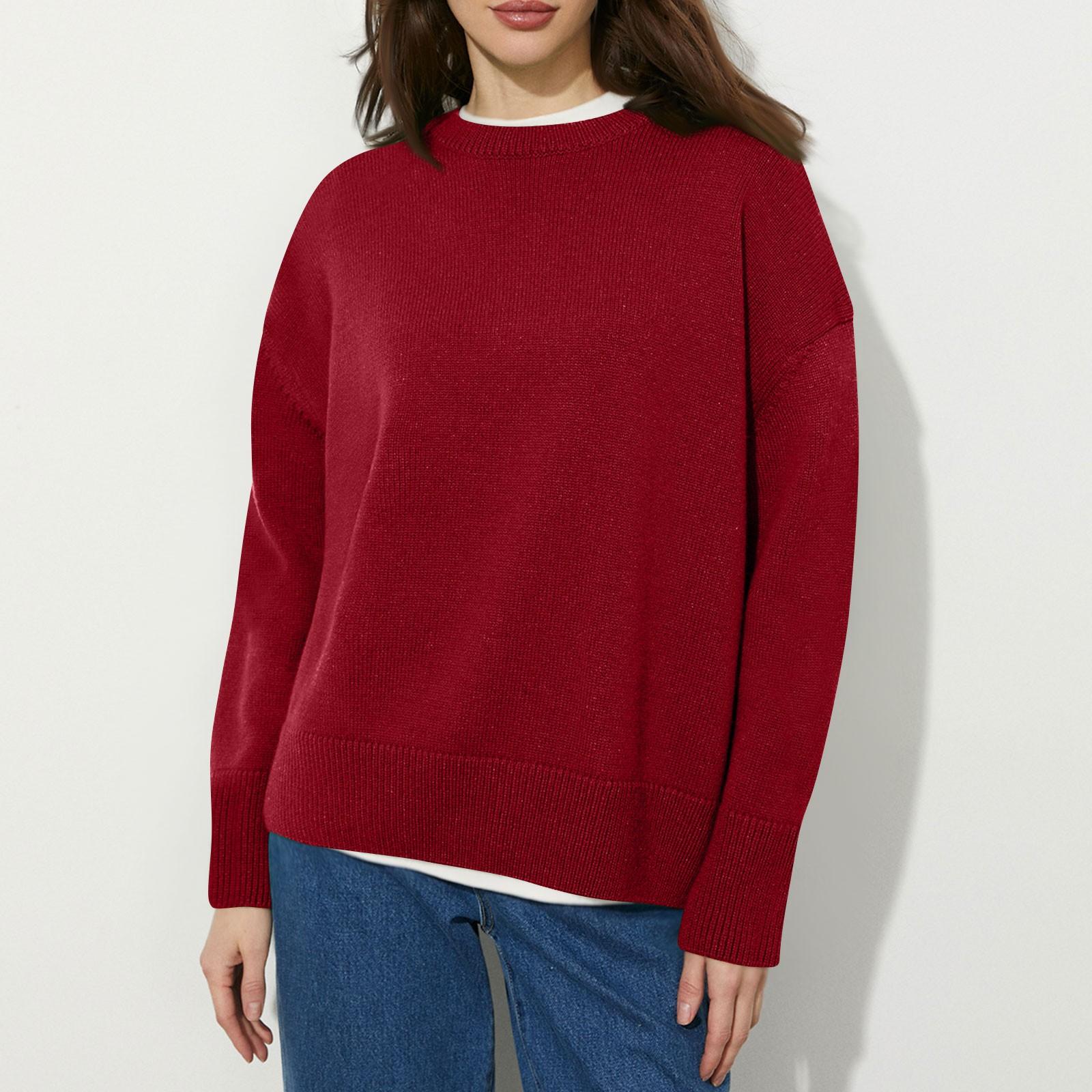 

Женский осенне-зимний однотонный свитер с круглым вырезом L винный