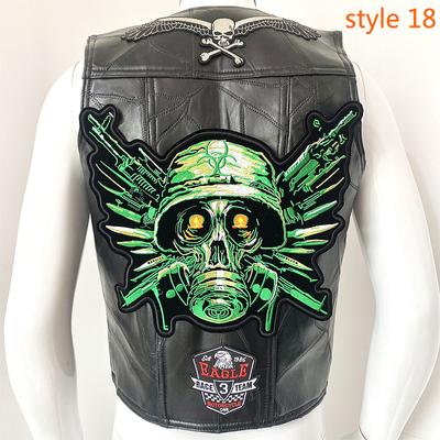 Vestă de motocicletă Harley europeană Vestă de piele Jachetă de călărie Umăr din piele pentru bărbați Bio Green Magic Broderie Design