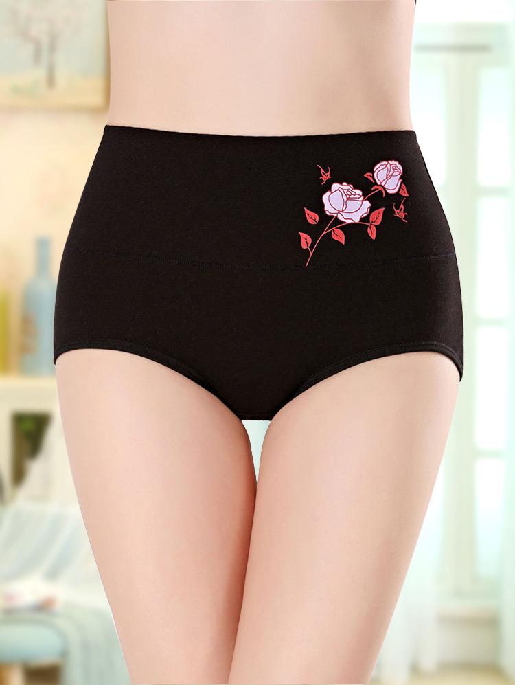High Waist Tummy Control Women's Cotton Panties - Floral Print, Plus Size, Triangle Design for Hip Lift.