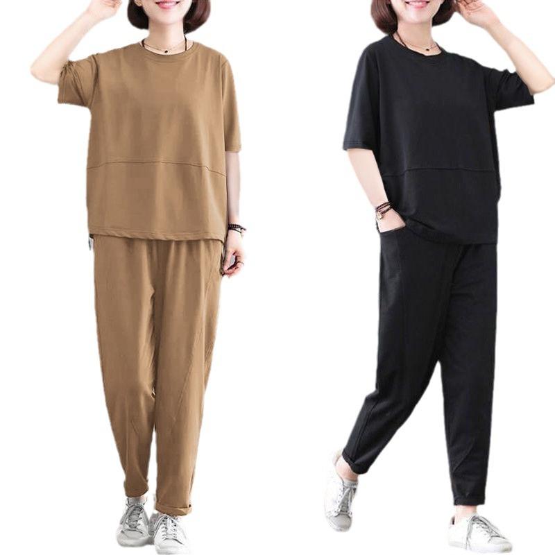 Fat Mm Plus Size Sports Suit for Women Summer Loose Fashion Short-sleeved Casual Two-piece Set