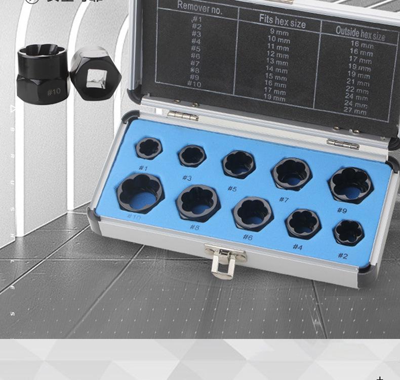 10-Piece Nut & Bolt Extractor Set for Damaged Screws
