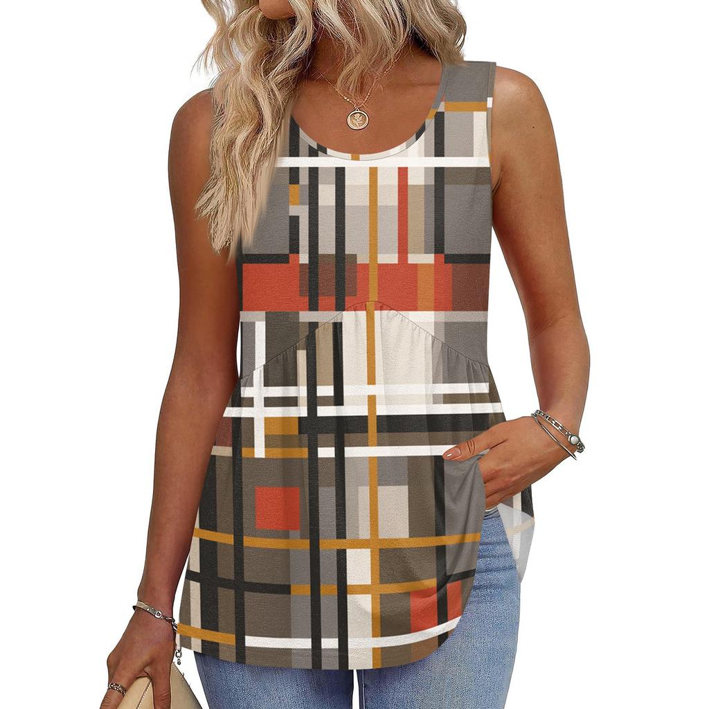 Tanktop mit quadratischem Kragen, bedruckt, lässig, lockere Passform, ärmelloses Shirt