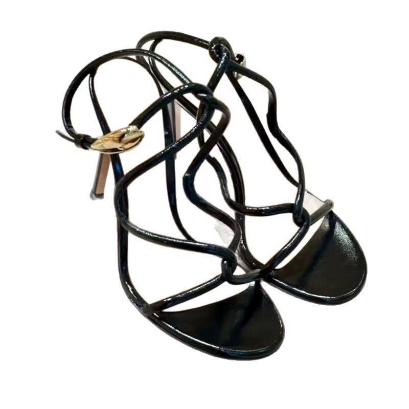 Sexy Open Toe Red High Heels Women Wedding Prom Shoe Summer Cozy Leather Narrow Band Ankle Strap Sandals for Women Zapatos Mujer