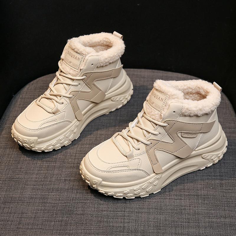 Women's high fashion fashion lightweight soft sole winter warm fur one snow boots padded lining non-slip casual sneakers cotton boots pops shoes