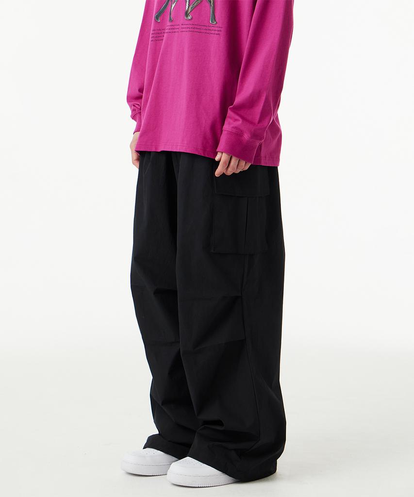 URBANAGE [2Pack] Waterproof Single-Pleat Cargo Parachute Wide Pants (3 Colors) (Type C)
