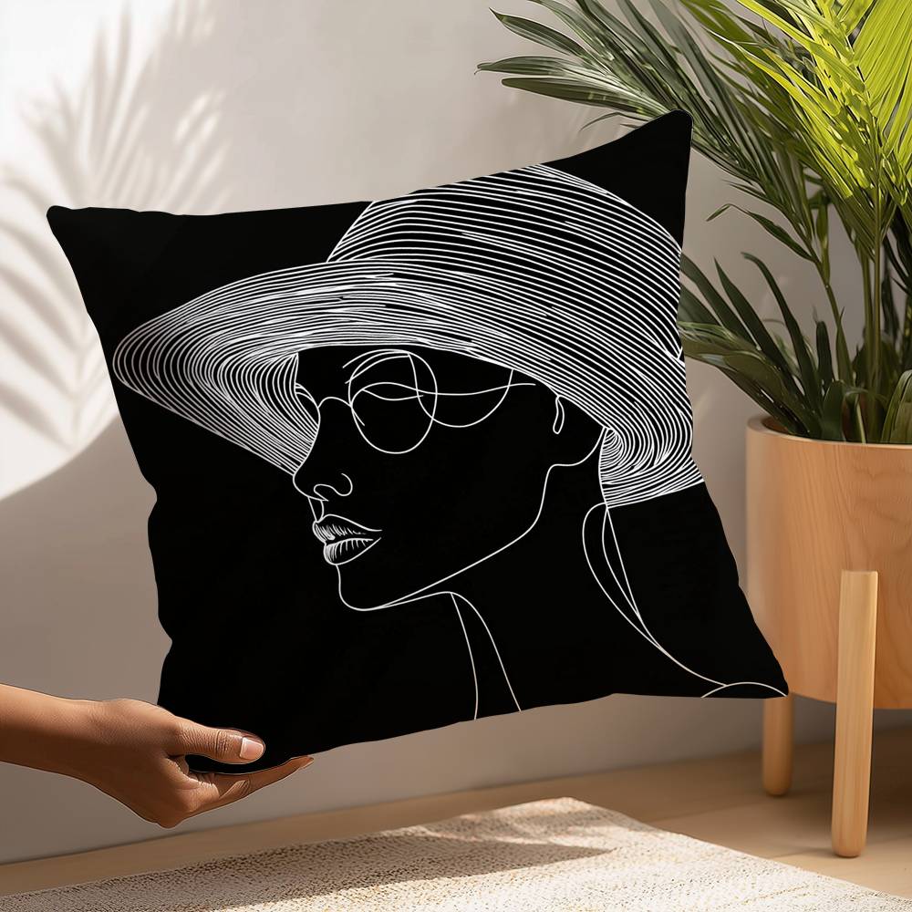 Black White Lines Fashion Woman Pillow Case Plush Fabric Soft Pillowcase Double Sided Print Cushion Cover Household Gifts