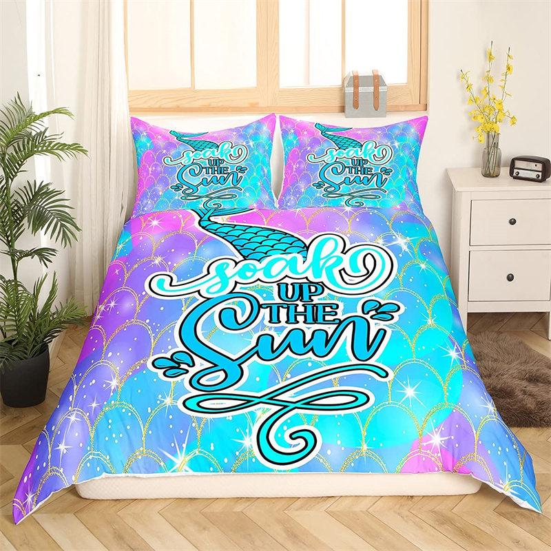 

Пододеяльник с рисунком единорога и чешуей русалки, комплект постельного белья с геометрическим узором, покрывало для близнецов, полный комплект для детей, девочек и подростков, декор комнаты EU single(135x200cm)