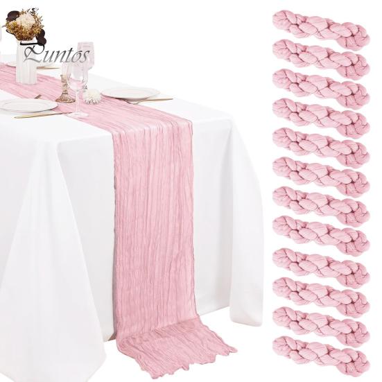 Soft Polyester Table Runner Rustic Cheesecloth Runner, Wedding Sheer Kitchen Dining Accessory Boho for Bridal Shower Baby Elegant Party