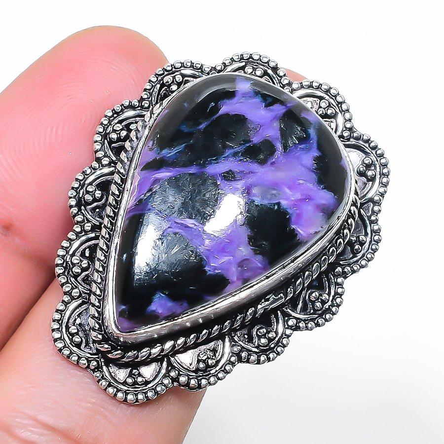 Natural Russian Charoite Gemstone 925 Sterling Silver Jewelry Ring Size 6.5 AR-17075