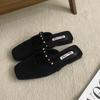 Bailamos Women Flat Slippers Square Toe Sandals Half Mules Slippers Slides Women Simple Slippers Comfortable Office Mule Shoes M