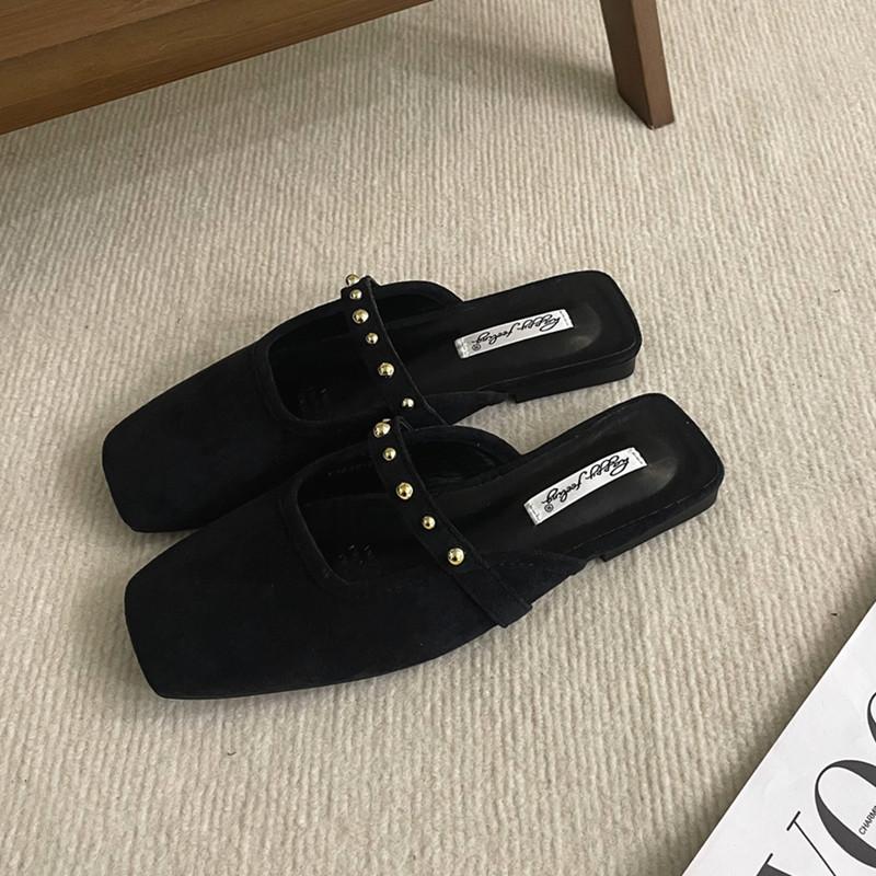 Bailamos Women Flat Slippers Square Toe Sandals Half Mules Slippers Slides Women Simple Slippers Comfortable Office Mule Shoes M