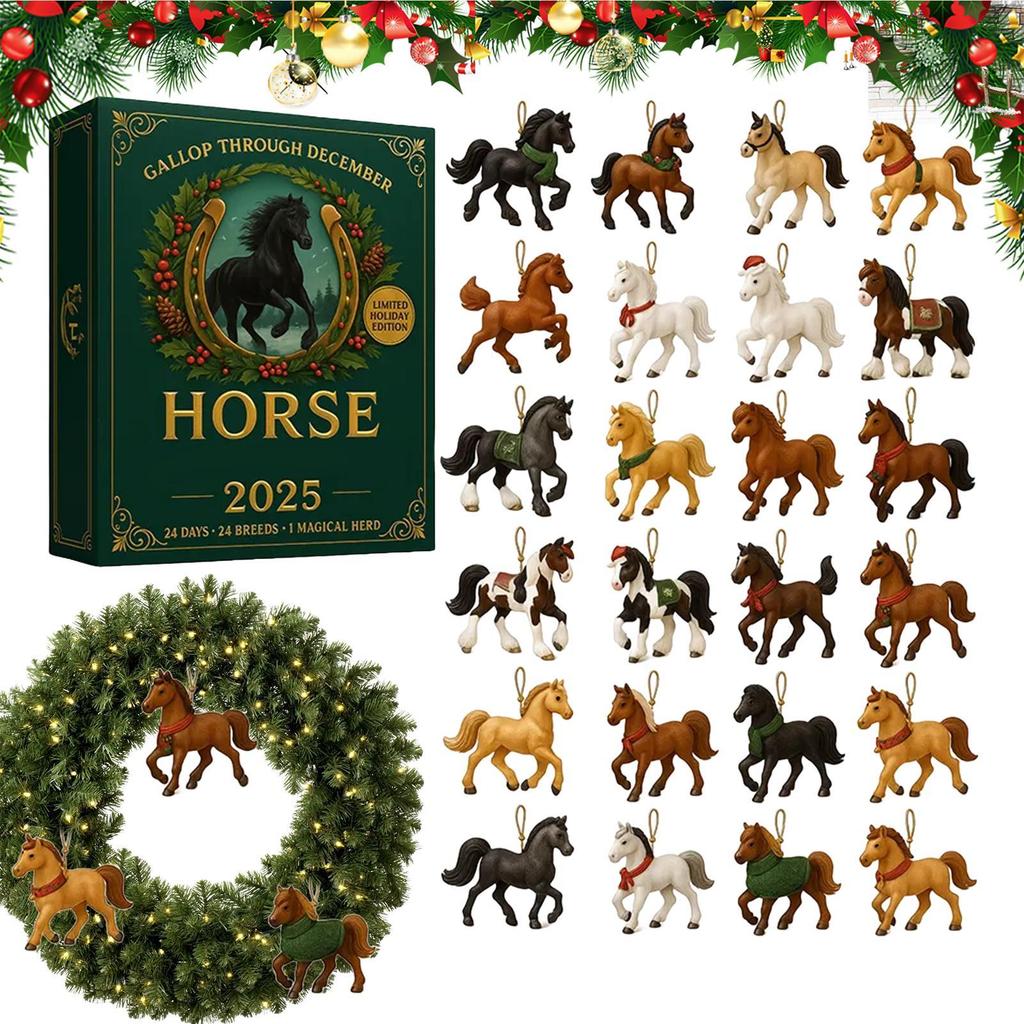 Christmas Calendar Advent 2D Christmas Tree Decorations Horse Pendant 2025 xmas Countdown Calendar Christmas Gifts For Kids