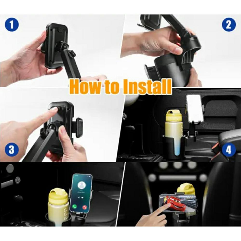 2-in-1 Car Cup Holder Expander 360 Degree Rotating Phone Mount for for Drink Bottles