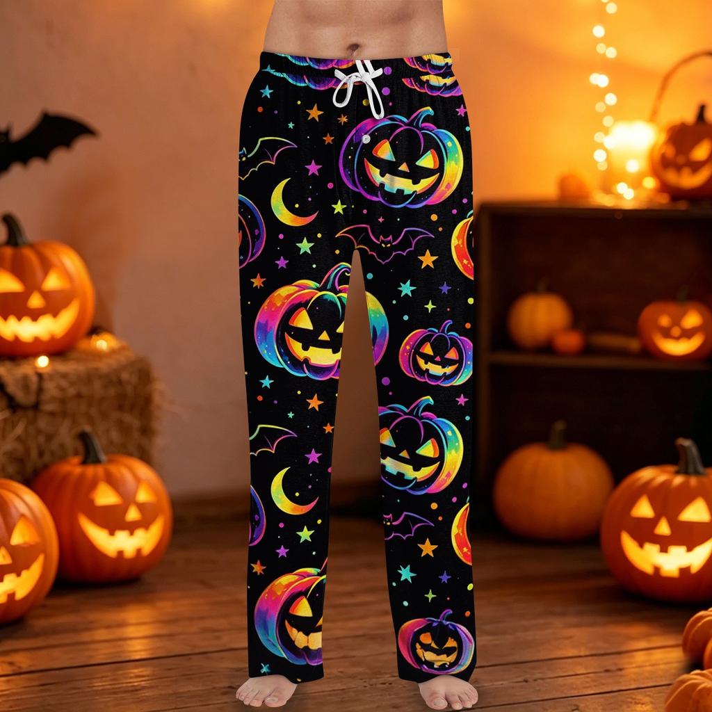 Men's Halloween Print Drawstring Lounge Pants Casual Sleepwear Comfortable Fit Soft Fabric Relaxed Style for Indoor and Outdoor Use