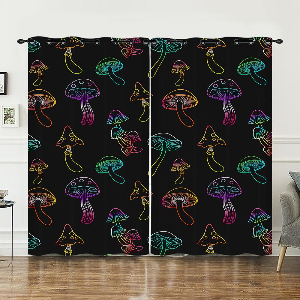 Curtains Mushroom Sunshade Digital Printing Curtains Blackout No Punching Bedroom Living Room Universal