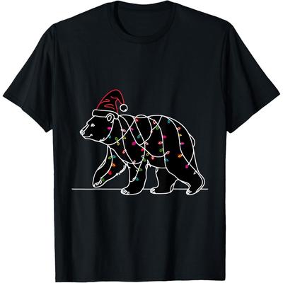 Polar Bear Santa Hat Christmas Tree Lights Ugly Pajama Lover Cotton Men T Shirt