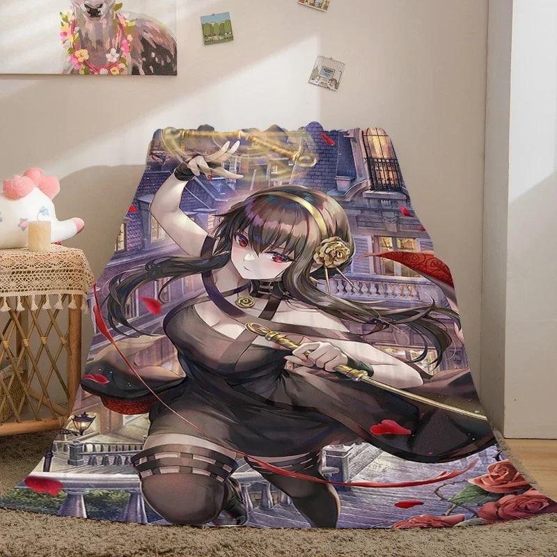 Anime Sofa Blankets for Winter A-Spy×Family Warm Knee Bed Fleece Camping Fluffy Soft Blankets King Size Microfiber Bedding
