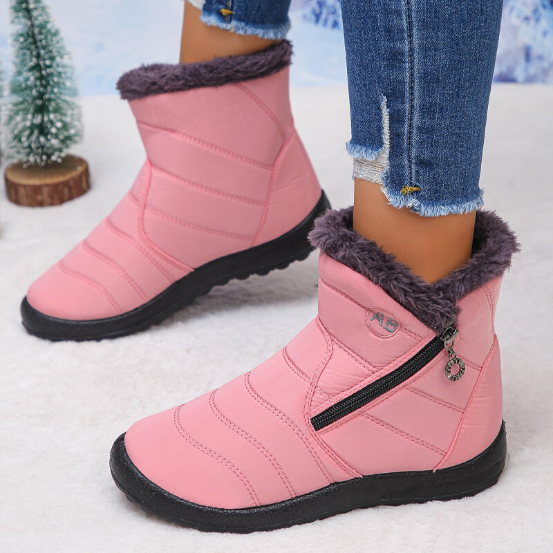 Fashion Casual Side Zip Furry Snow Boots Women 2025 Winter Comfort Round Toe Medium Heel Booties Warm Short Plush Waterproof Ankle Boots