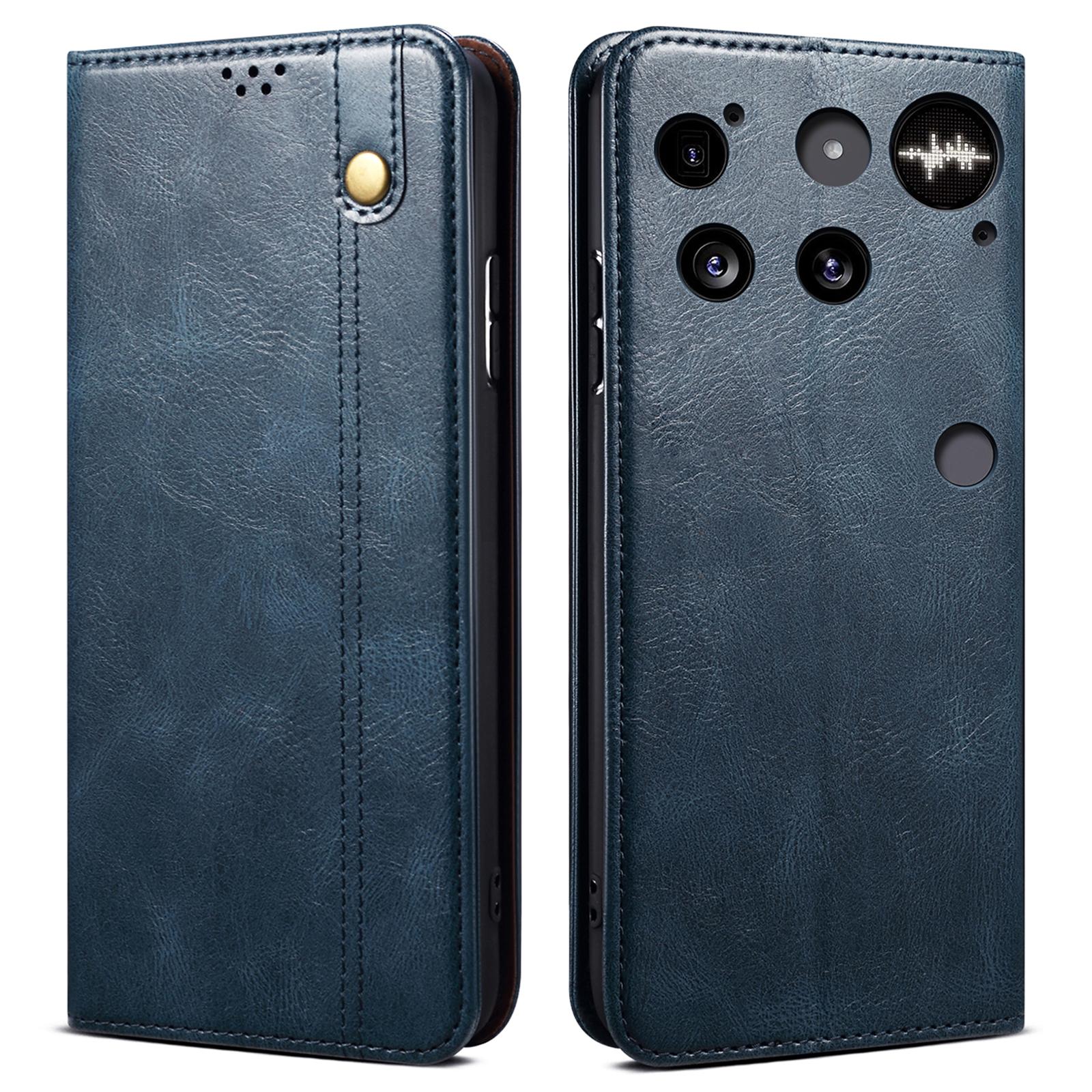 

For Nothing Phone (3) 5G Case Crazy Horse Texture Waxy Leather Wallet Stand Phone Cover Blue