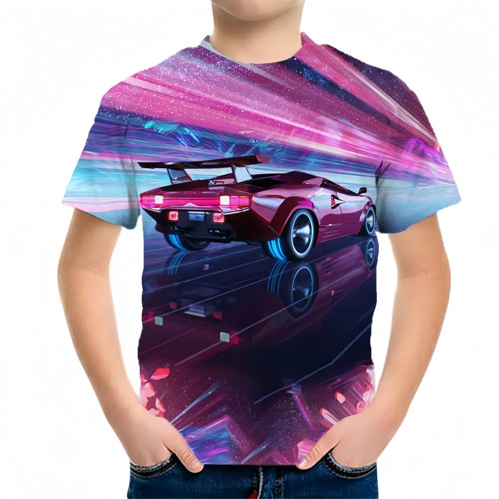 Children's clothing T-shirt, summer short sleeved T-shirt, round neck children's clothing top, fashionable 3D car printed casual boys' clothing