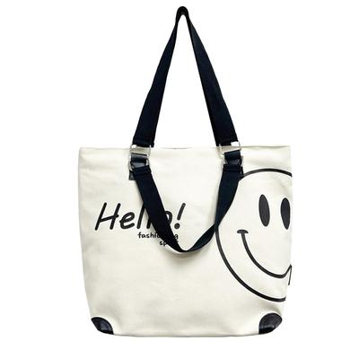 DIVA Rose Women's Smile Big Tote Bag, Large, Cute, Large Capacity, Stylish, Lightweight Canvas Handbag (White)